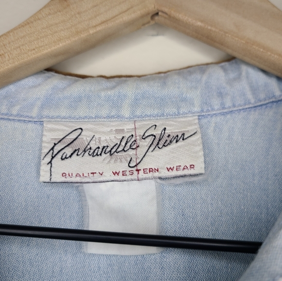 Panhandle Slim Western denim suede collar Button Up - Picture 3 of 9
